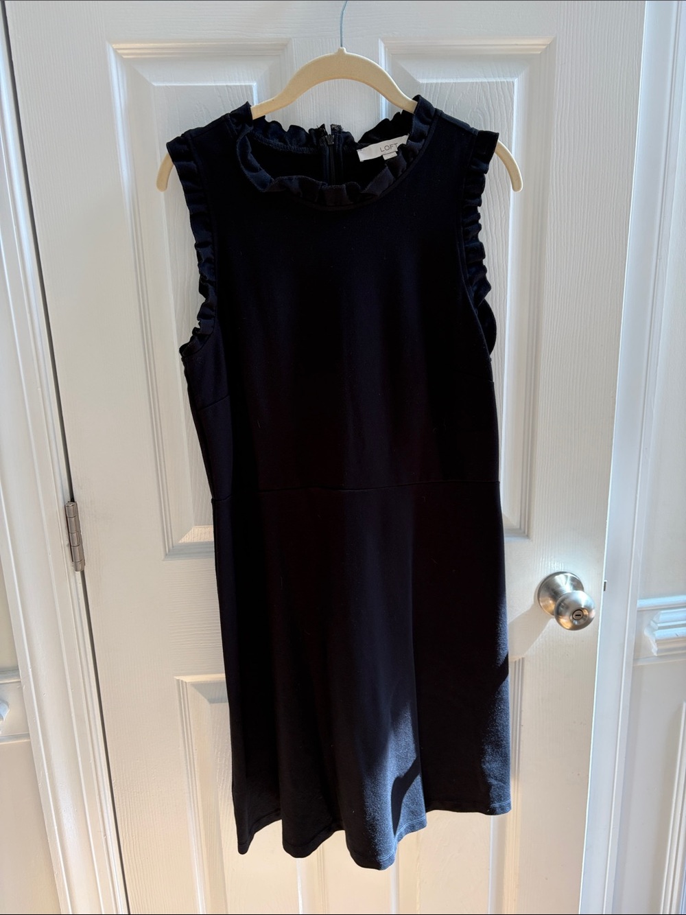 LOFT Black Ruffle-Trim Sleeveless Mini Dress